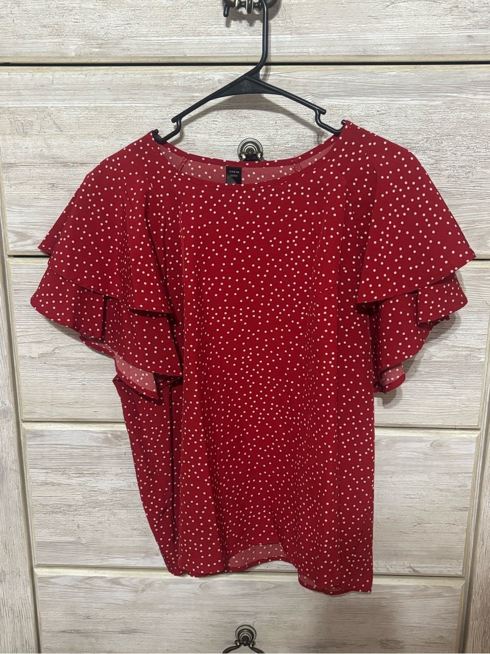 SHEIN Red Polka Dot Ruffle Sleeve Blouse